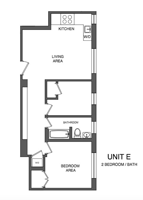 Floor plan for 2 beds, 1 bath, 650 sqft